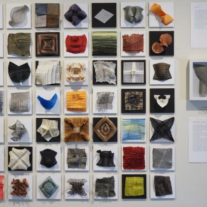 Pieces made for the 50-50 show in 2020. Various papers, metal meshes and sheet metal. 15x15cm each, various depth.