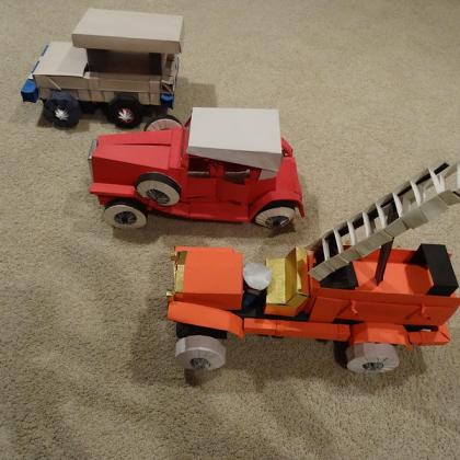 3 rolling Cars - hours of folds - just rectangles - no glue