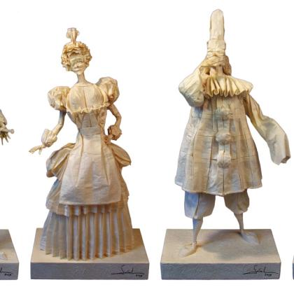 “Commedia dell’Arte” series, from left to right: “Il Capitan”, “Columbine”, “Pagliacco” and “Harlequin” Folded & Photo by Éric Joisel