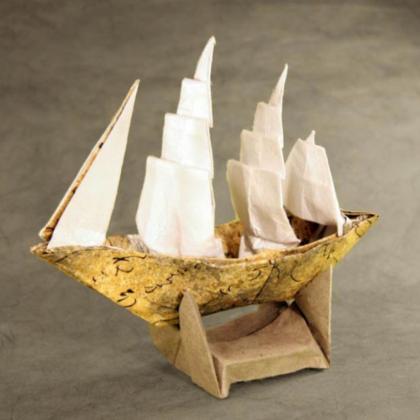 “Full-Rigged Ship” folded and staged by JC Nolan, photographed by Mike Lloyd Photography / JC Nolan - diagrams available in Creating Origami by JC Nolan