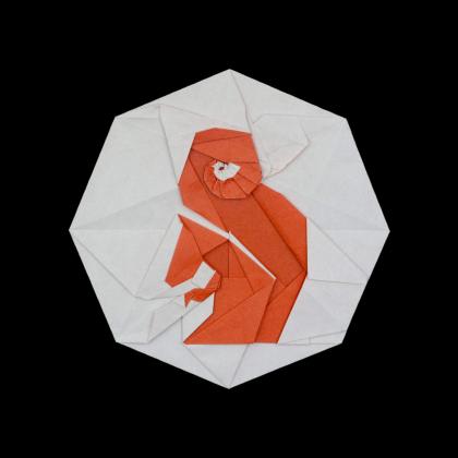 Double tribute: Beth Johnson's squirrel in the coin style of Wang Shuo