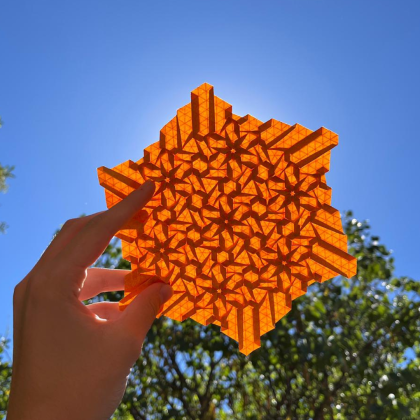 This was one of my first designs, the Sakura tessellation. I currently have a tutorial on its molecule on YouTube if you’d like to try it. It can be made flat or three-dimensional.